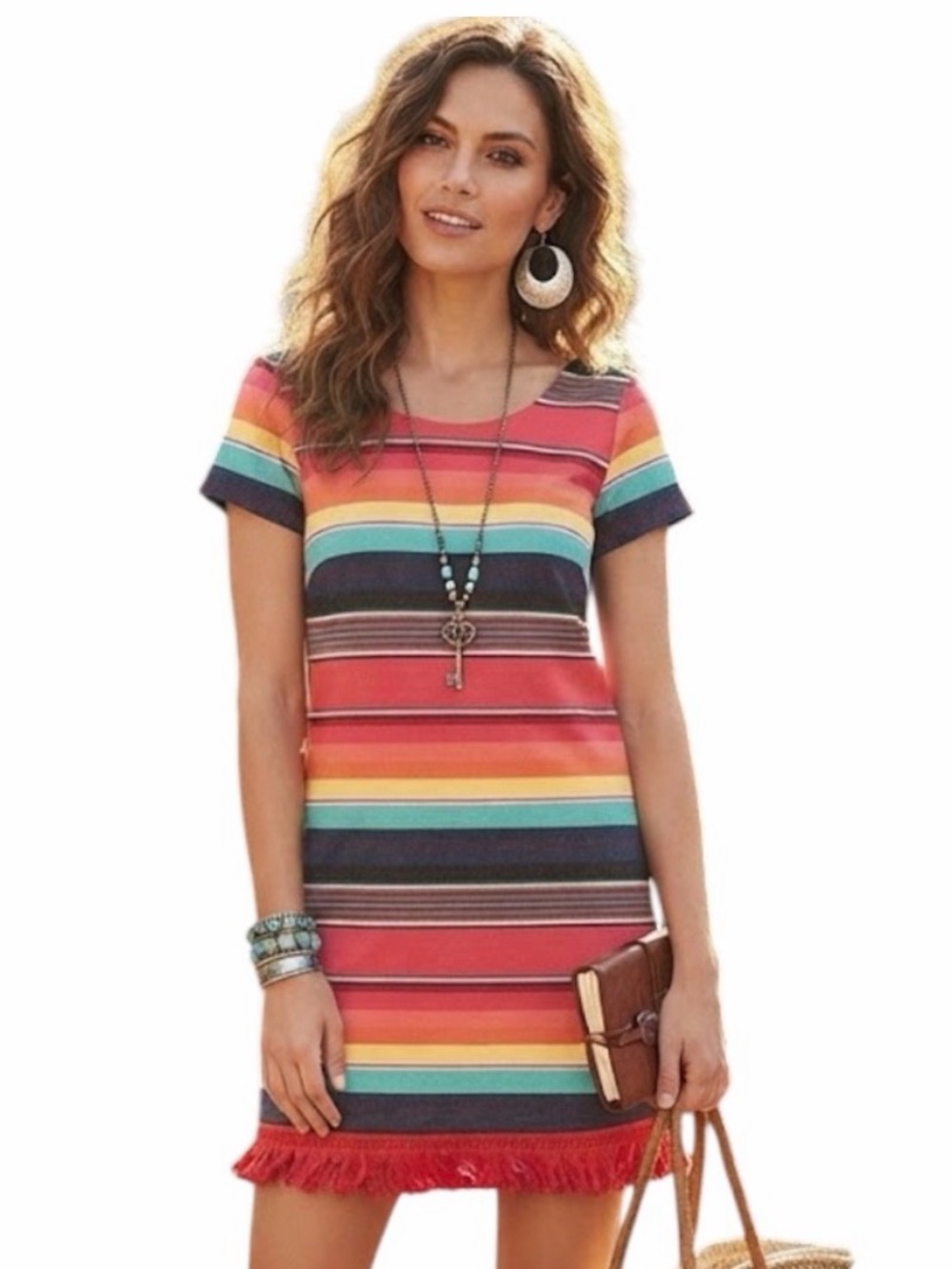 ANTHROPOLOGIE x UNCLE FRANK Red Fringe Tassel Shift Mini Dress Small NWT